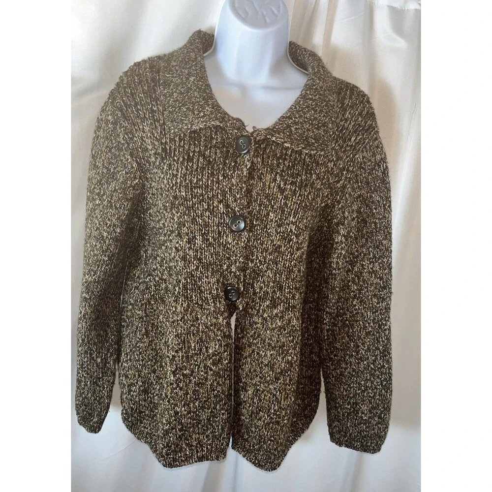 Dressbarn Women’s Brown Gold Marmeled Knit Cardigan Size XL Y2K Retro 3 Buttons